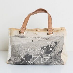 Anya Hindmarch Canvas Photo Print Tote Bag Union Jack Beach Tan Handles